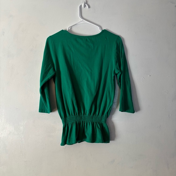 Palm Island Green Floral 3/4 SLIT Sleeve Elastic Waist Pullover V Neck TOP Small - Picture 6 of 6